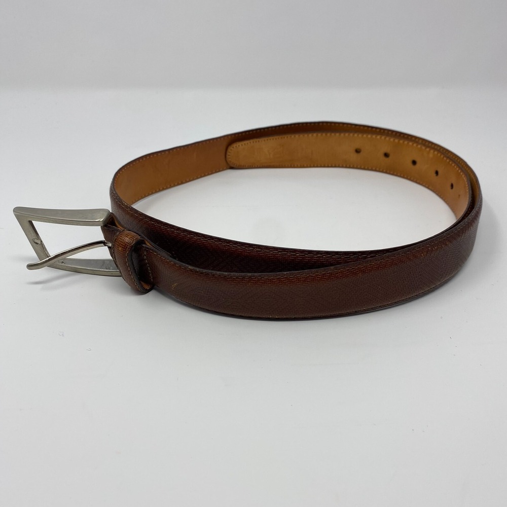 Martin Dingman Belt Mens 38 Brown Italian Calfskin Basket Grain Handmade in USA